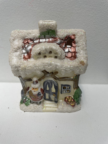 Decorative Christmas house scene with  figures on a white background