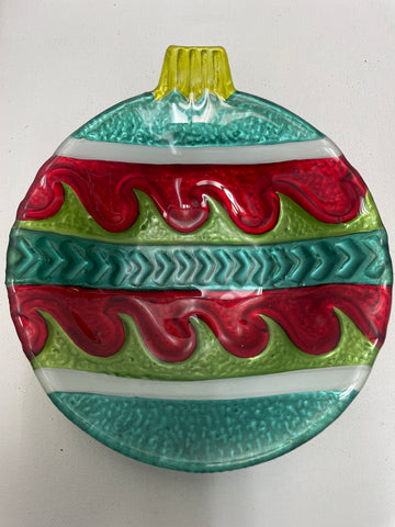 6"x6" Red/Green Glass Plate Christmas Ball (ornament)