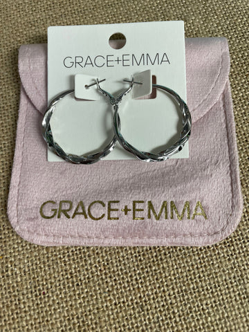 18K Twisted Hoop Earrings w/pouch-silver