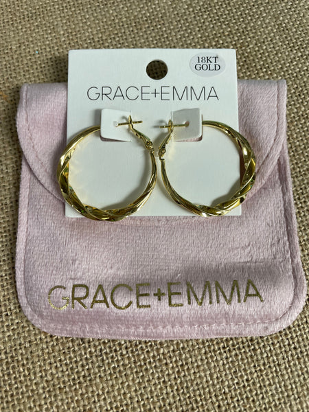 18K Twisted Hoop Earrings w/pouch-gold