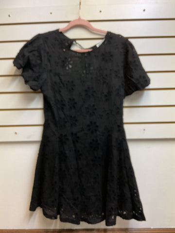Black Floral Eyelet Mini Dress with Back Tie & Zip-Up Landon Ramsey-Maria Briones