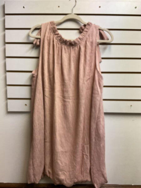 Umgee Sleeveless Peach Dress with Shoulder Tie & Bubble Bottom Hem Landon Ramsey-Maria Briones
