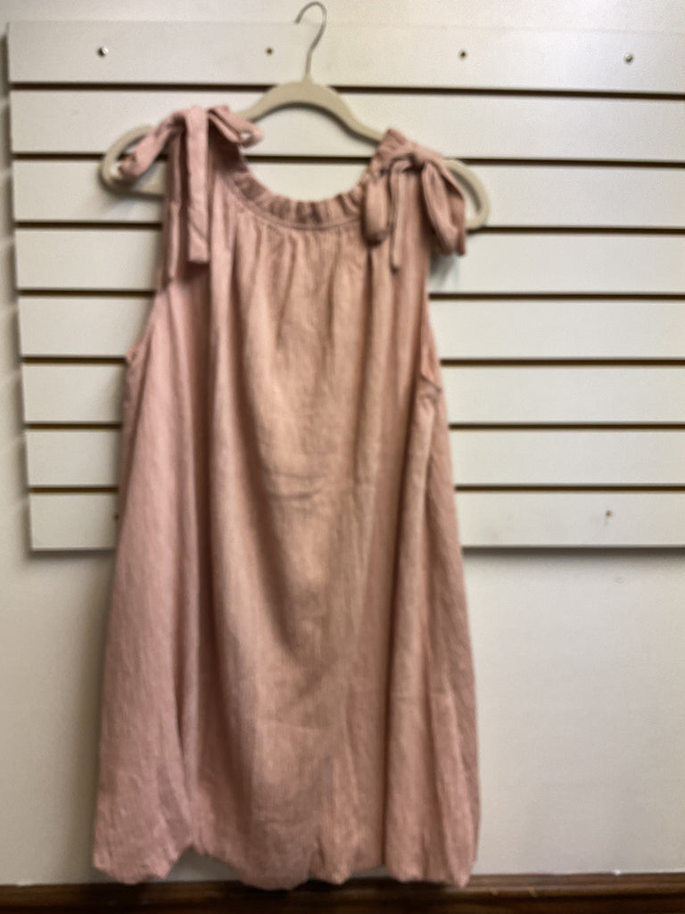 Umgee Sleeveless Peach Dress with Shoulder Tie & Bubble Bottom Hem Landon Ramsey-Maria Briones