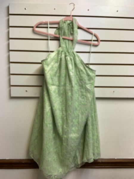 Green Eyelet Halter Mini Dress | Open Back & Neck Tie | Landon Ramsey-Maria Briones