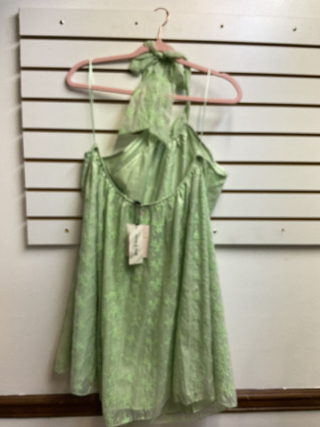 Green Eyelet Halter Mini Dress | Open Back & Neck Tie | Landon Ramsey-Maria Briones