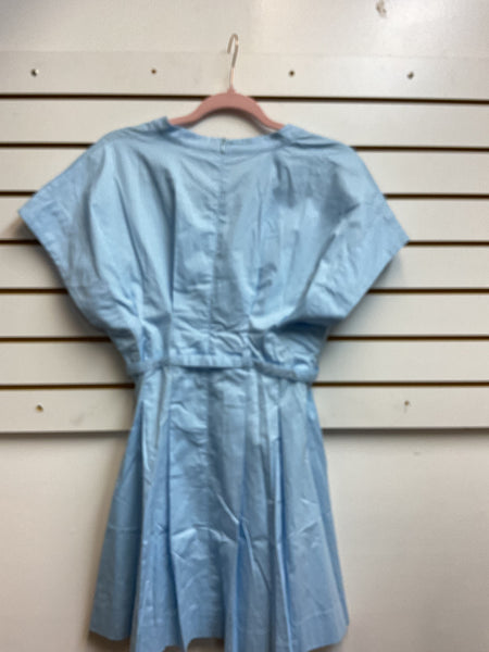 Day & Moon Light Blue Mini Dress with V-Neck & Waist Belt Landon Ramsey-Maria Briones
