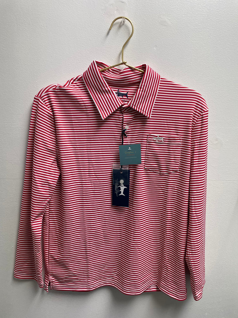 Saltwater boys Red Stripe Long Sleeve Performance Polo