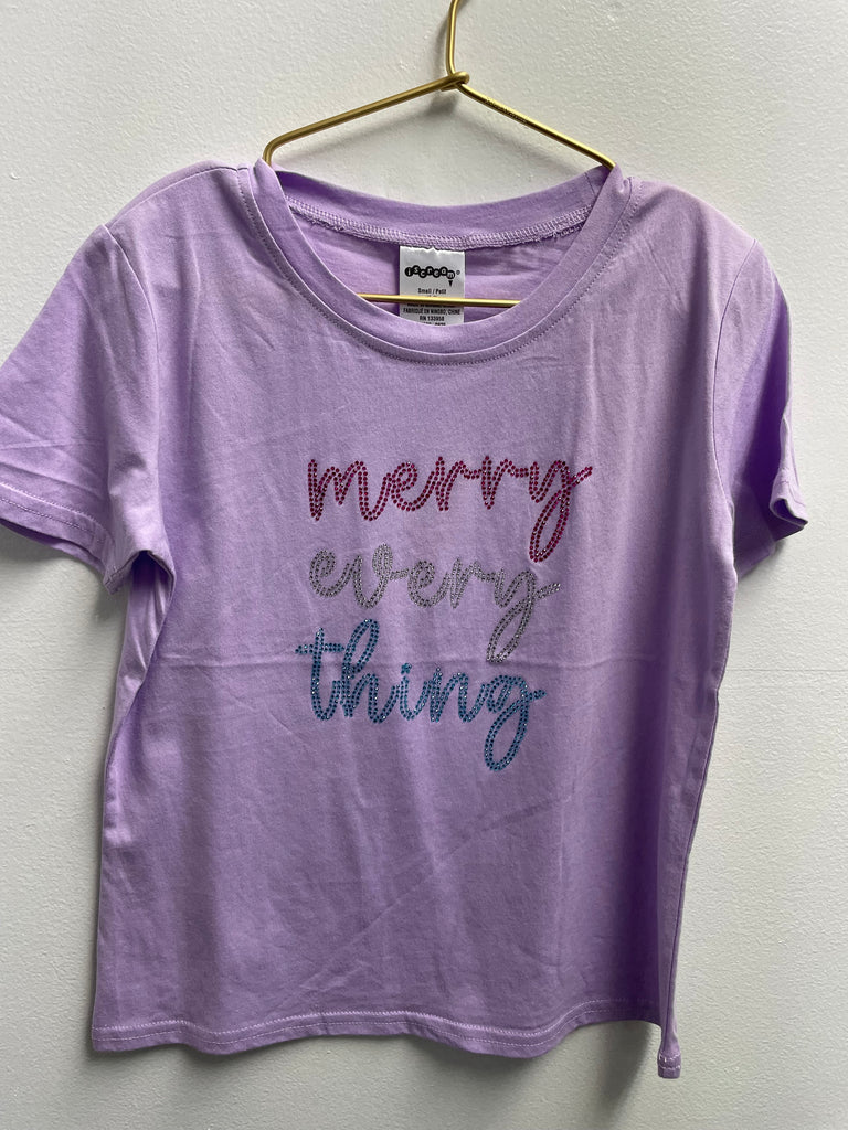 I Scream Lavender T-shirt w/merry everything multi color rhinestones
