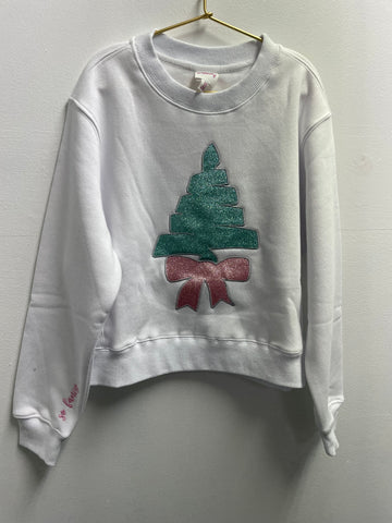 I Scream White Sweatshirt w/Christmas Tree-Green/pink
