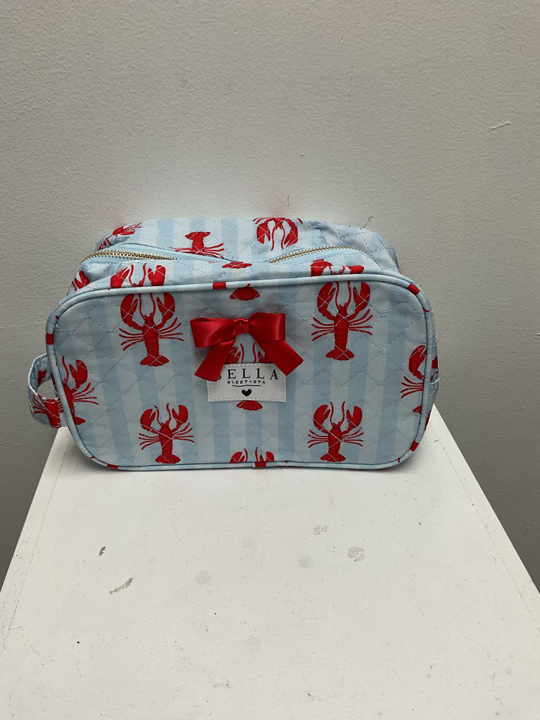 Bella Light blue quilted  cosmetic bag w/Red Lobsters Amanda Queen