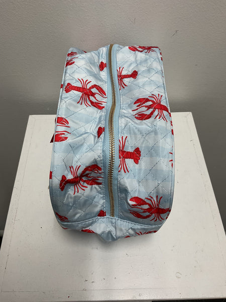 Bella Light blue quilted  cosmetic bag w/Red Lobsters Amanda Queen