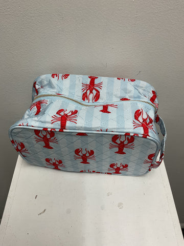 Bella Light blue quilted Cosmetic bag w/Red Lobsters OhhMy! Gifts and Things, LLC