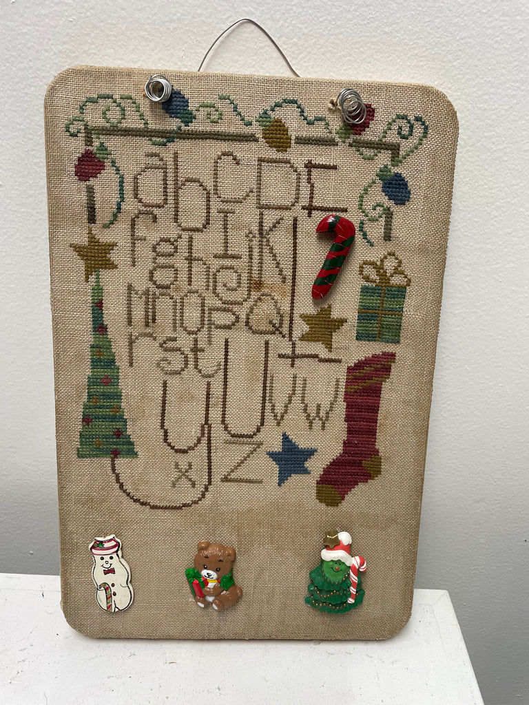 6"x6" Christmas Wood Decor w/cross-stitch w/ABC's