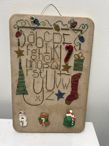 6"x6" Christmas Wood Decor w/cross-stitch w/ABC's