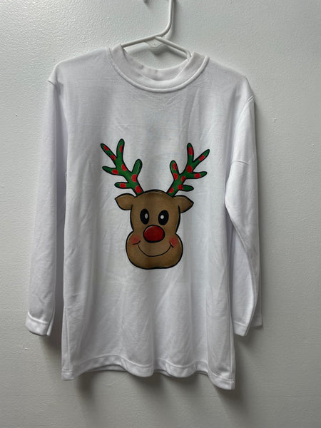 Kid's Christmas Shirts Shirley Ollison-white long sleeve w/reindeer