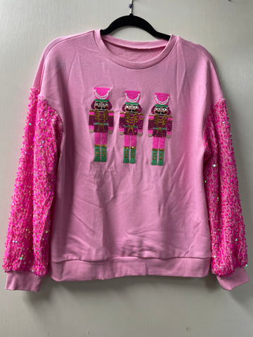 Hot Pink Christmas sweater/sequin solders w/Sequin Sleeves