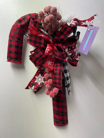 21"x13" Black/Red Candy Cane w/buffalo Ribbon