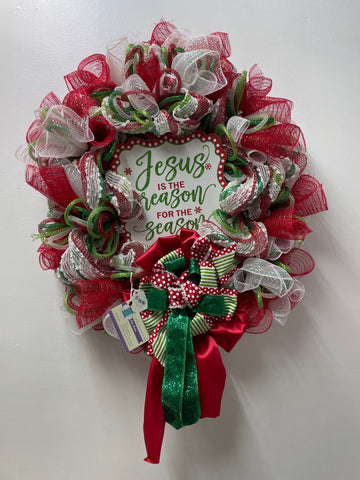 27"x23" Red/Green/White "Jesus Is the Reason for the Season" Wreath