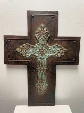 22"x17" Metal Cross /green tint/Brown