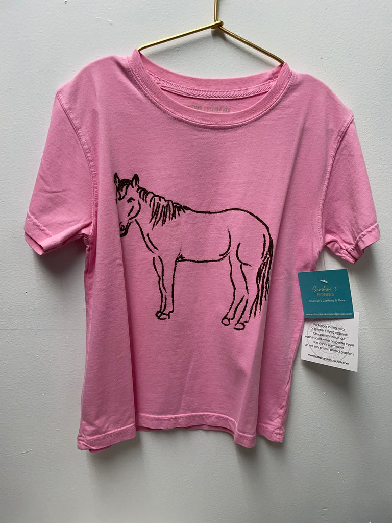 Kid's Mustard & Ketchup short sleeve pink T-shirt w/outline Horse