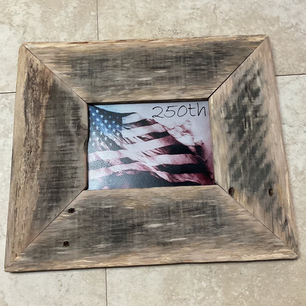 14"x12"Wood Frame w/American Flag "250th" Rick Dantzler