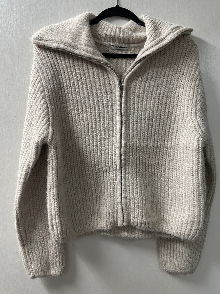 Zenana Sand Beige zip up sweater