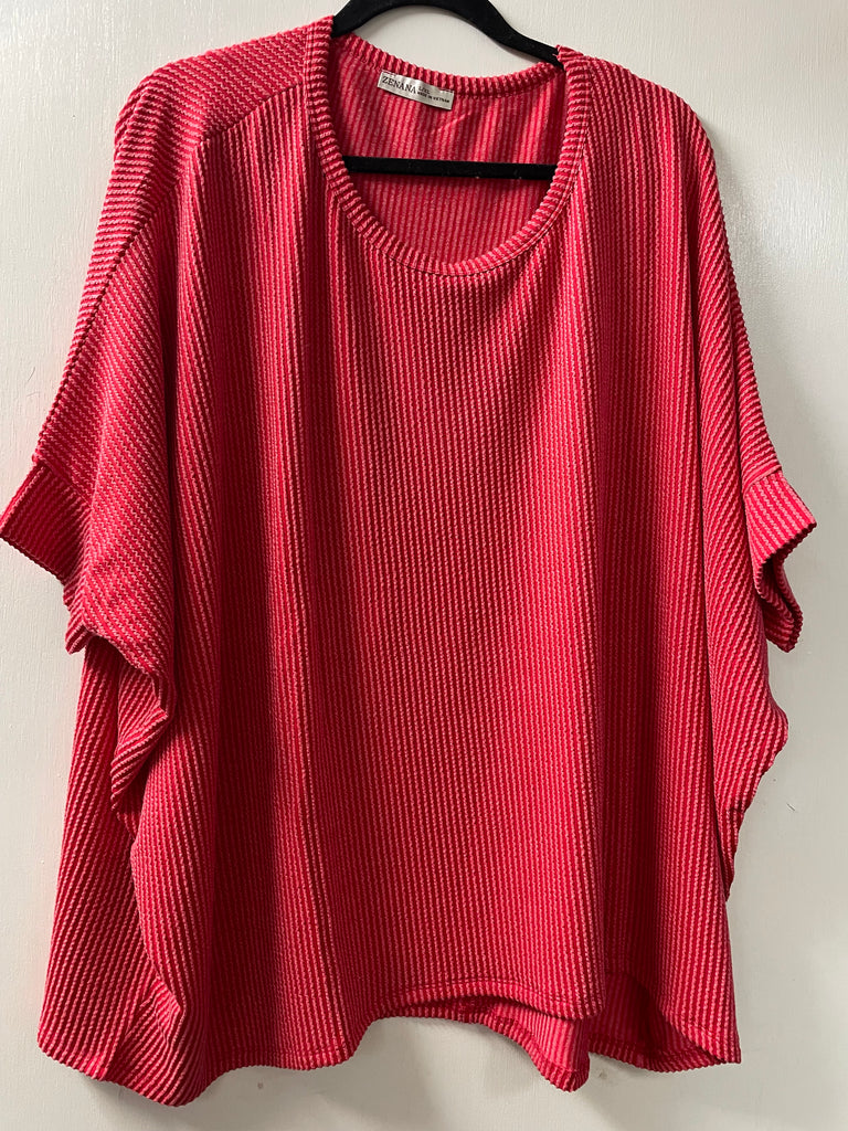 Zenana Ribbed Red Mid Sleeve Top