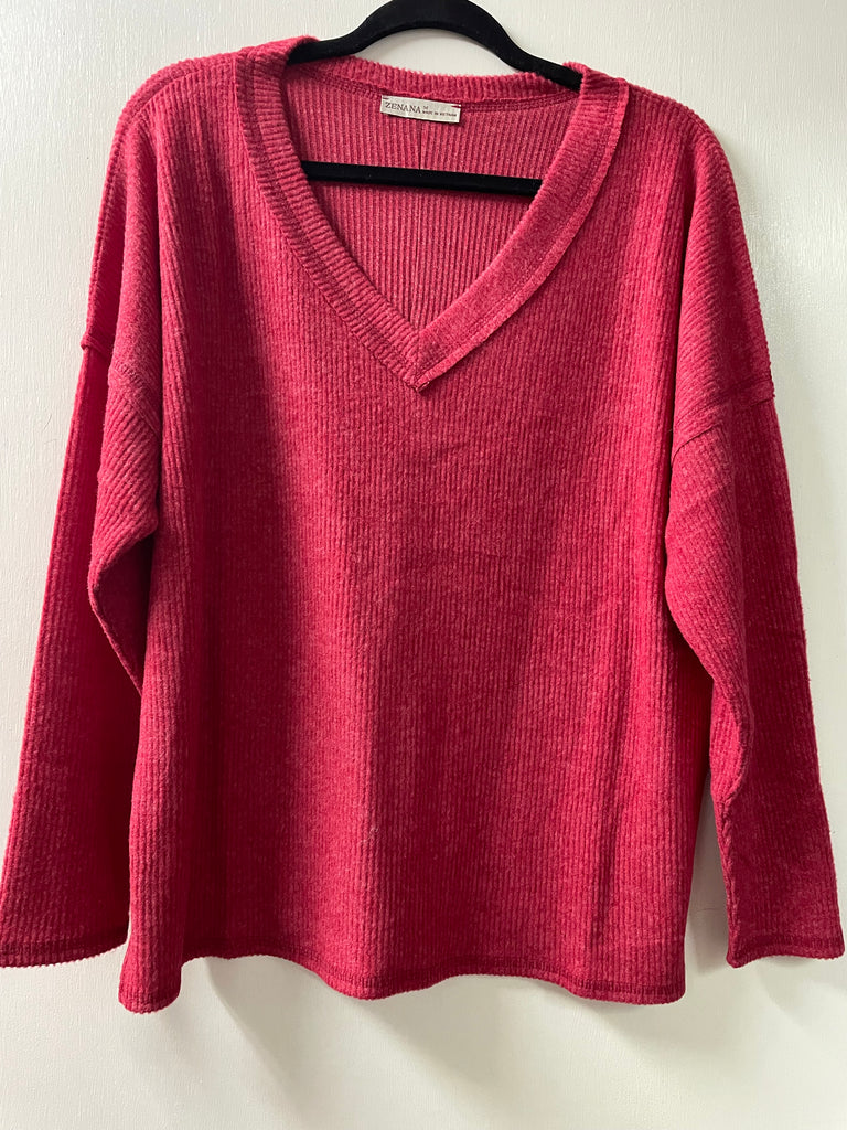Plus Size Zenana Ribbed Red Long Sleeve Sweater