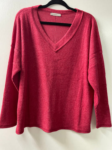 Plus Size Zenana Ribbed Red Long Sleeve Sweater