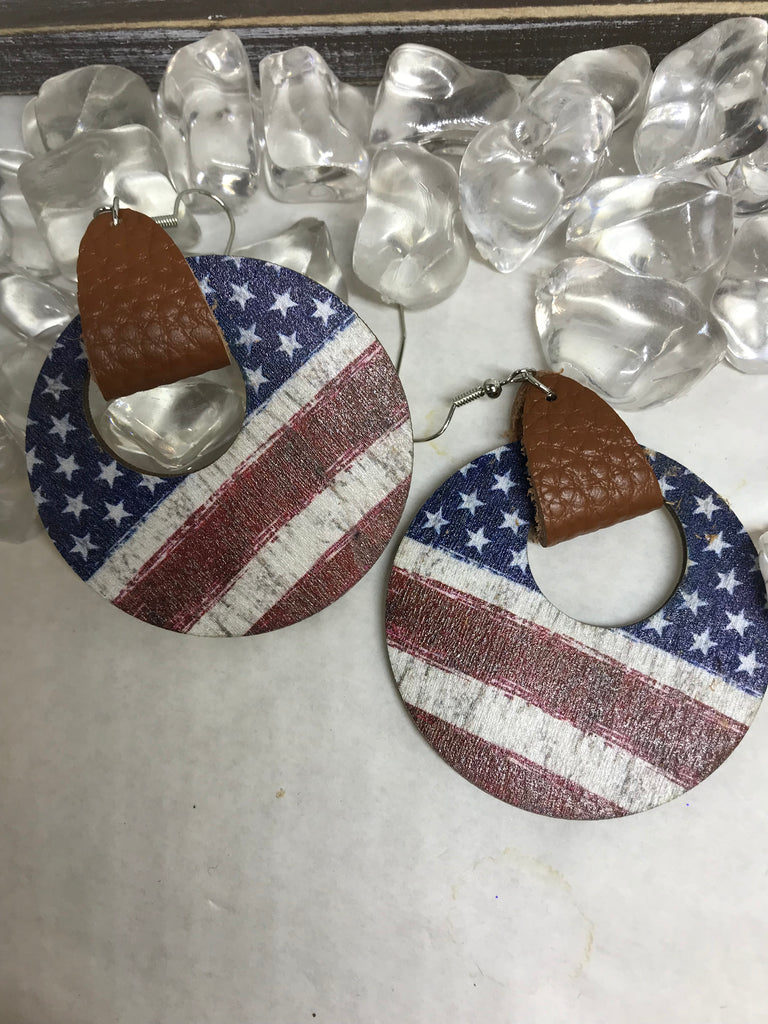American Flag Circle Dangling Earrings
