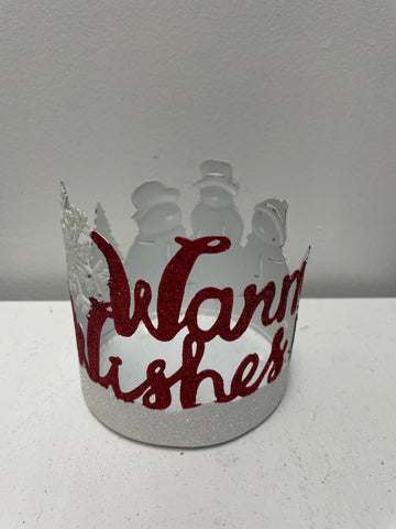 4"x4" Round Warm Wishes Candle Holder w/Snowmen
