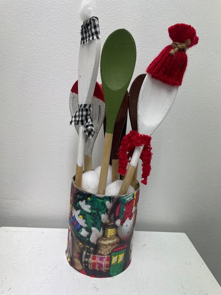 Christmas Home decor-can of Christmas wood spoons