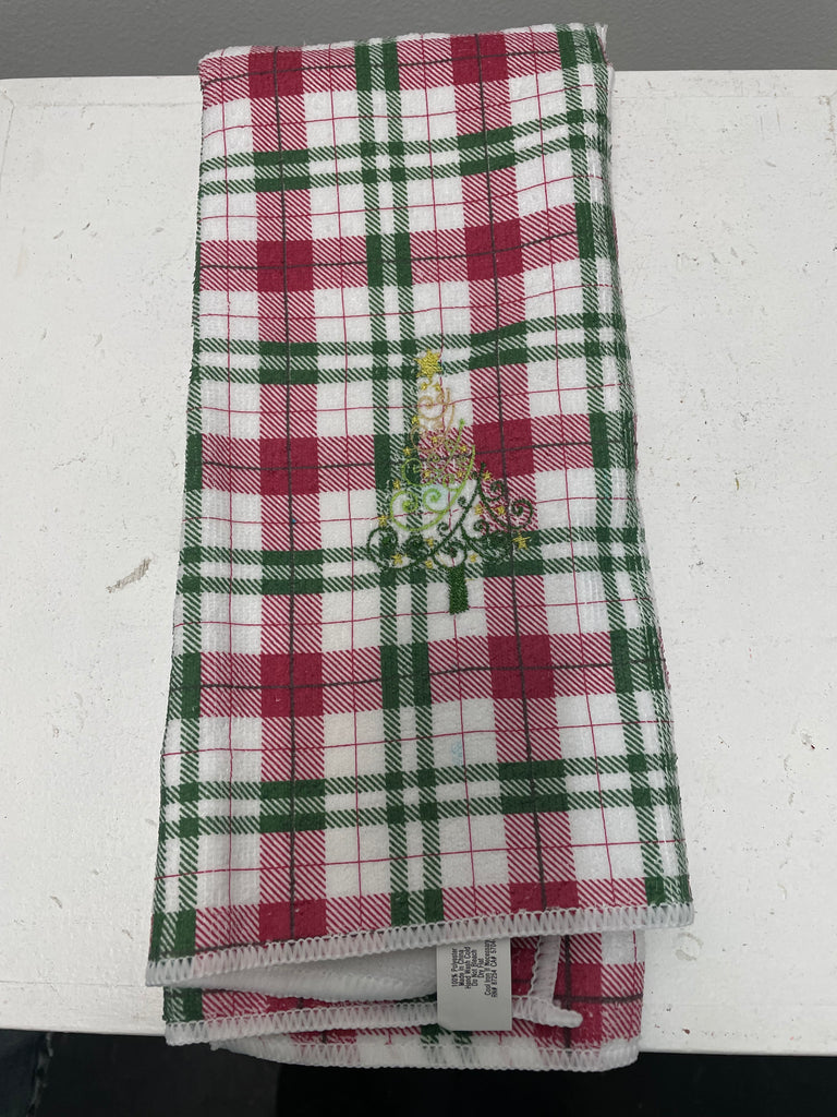 26"x17" Green/Red Stripe w/Christmas Tree kitchen towel