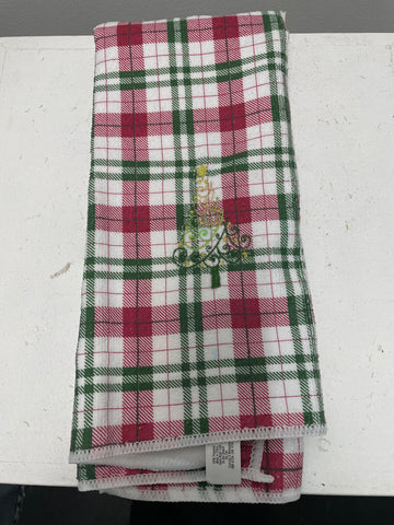 26"x17" Green/Red Stripe w/Christmas Tree kitchen towel