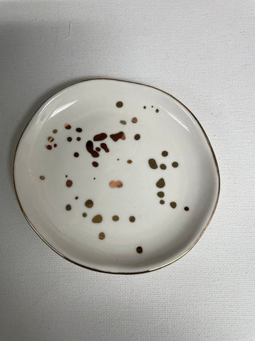 13"Round White/gold speck Jewelry Dish