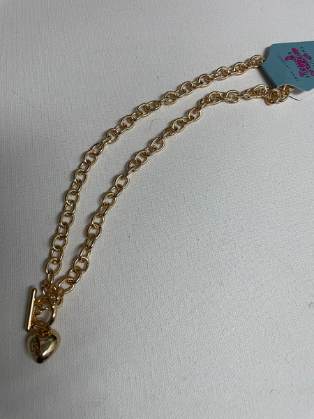 Gold Heart Necklace Amanda Queen-chain link round w/small heart pendent