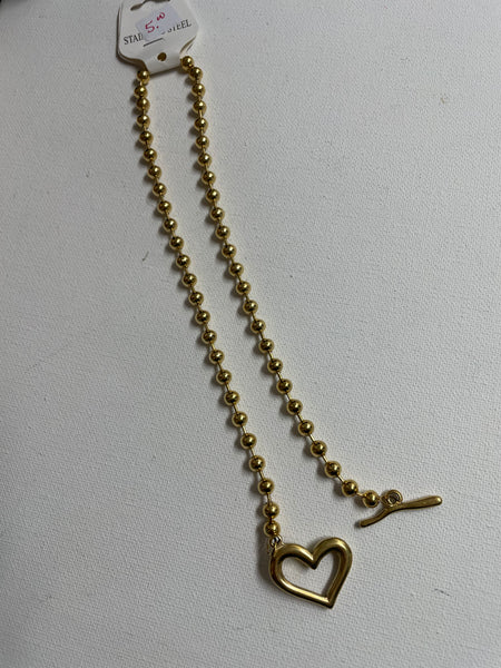 Gold Heart Necklace Amanda Queen-gold beaded chain w/gold heart pendent