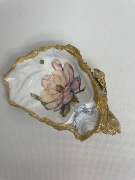 Oyster Shell w/Magnolia Flower Print-round