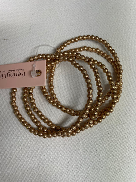 Gold Beaded bracelets-small pennyline stretch  5 strand