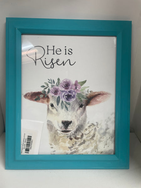 Teal Easter Frames w/picture 8"X10" w/Sheep He Is Risen