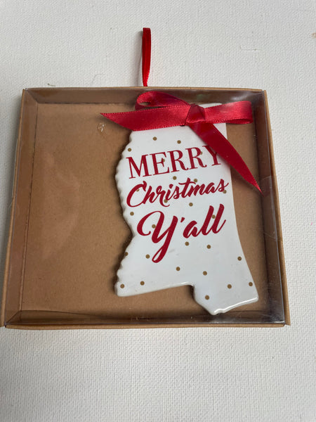 4" Ceramic Christmas Ornaments in box-Merry Christmas Y'all
