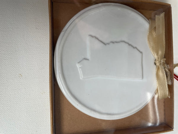 4" Ceramic State of Ms Christmas Ornaments in box-round white