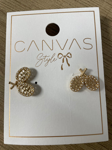 Canvas Style gold small Pickle Ball earrings w/tiny pearls