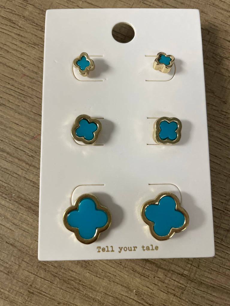 3 set Gold studs w/turquoise earrings