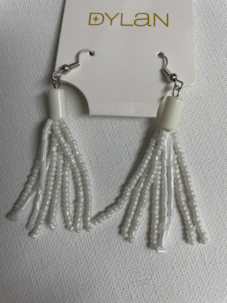 Lotus 3" Beaded Earrings Amanda Queen-white
