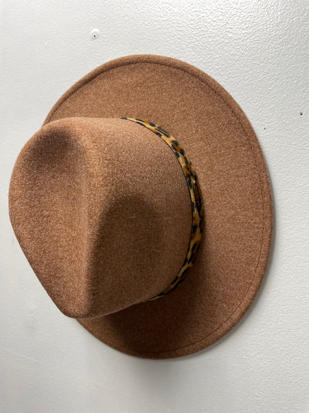 C.C. Panama Hat w/leopard trim-taupe