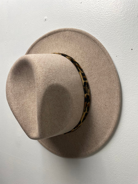 C.C. Panama Hat w/leopard trim-camel