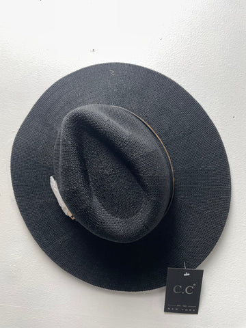 C.C. Panama Hat w/leopard trim-black