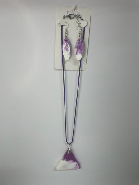 Ceramic Necklace Earring Set-purple white