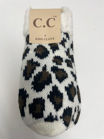 C.C. Kid's Leopard Print Mittens-White
